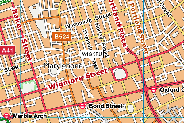 W1G 9RU map - OS VectorMap District (Ordnance Survey)