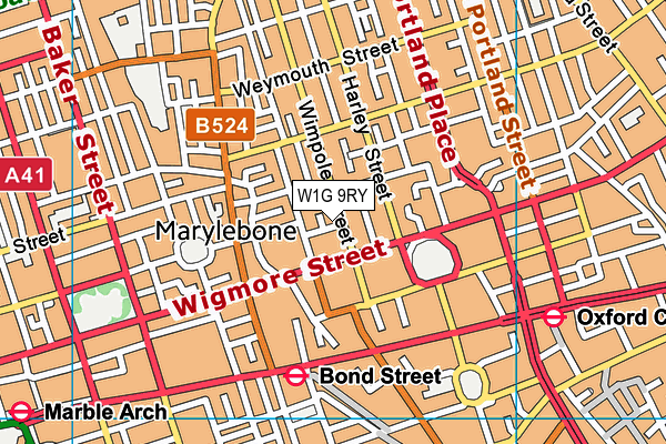 W1G 9RY map - OS VectorMap District (Ordnance Survey)