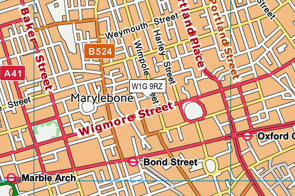 W1G 9RZ map - OS VectorMap District (Ordnance Survey)