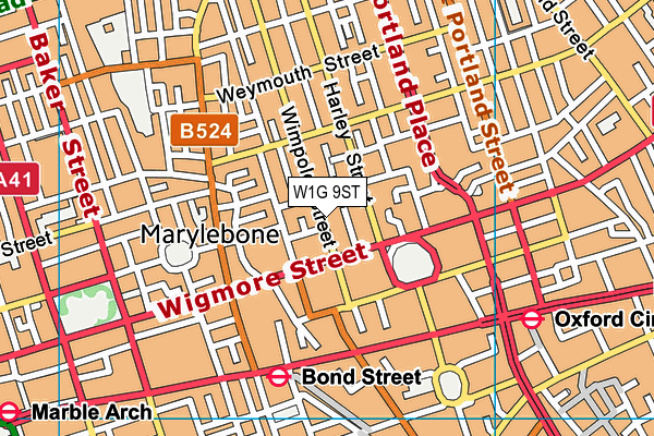 W1G 9ST map - OS VectorMap District (Ordnance Survey)