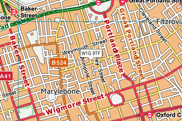W1G 9TF map - OS VectorMap District (Ordnance Survey)
