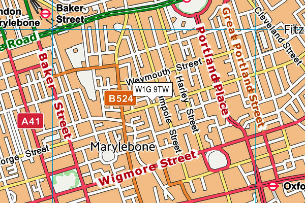 W1G 9TW map - OS VectorMap District (Ordnance Survey)