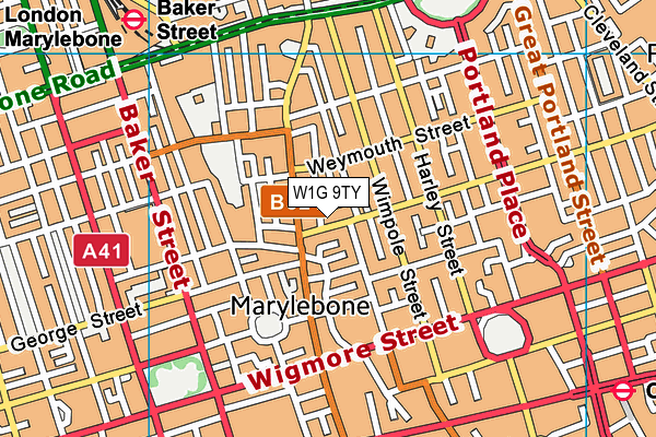 W1G 9TY map - OS VectorMap District (Ordnance Survey)