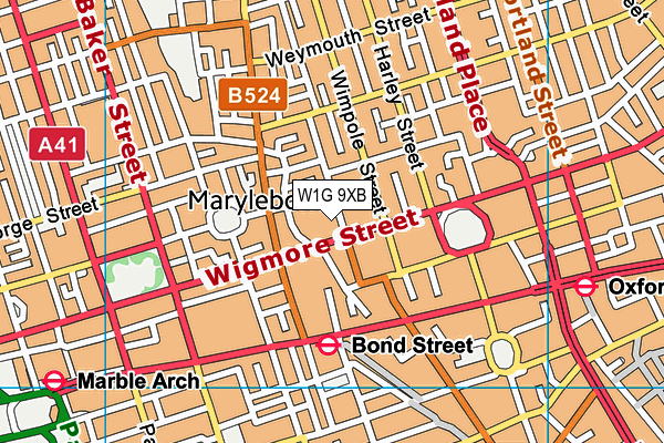 W1G 9XB map - OS VectorMap District (Ordnance Survey)