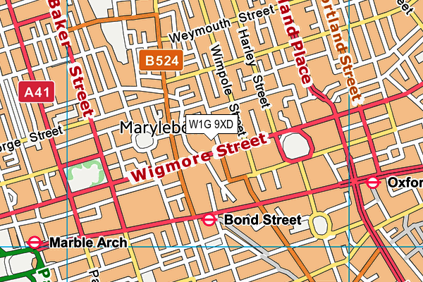 W1G 9XD map - OS VectorMap District (Ordnance Survey)