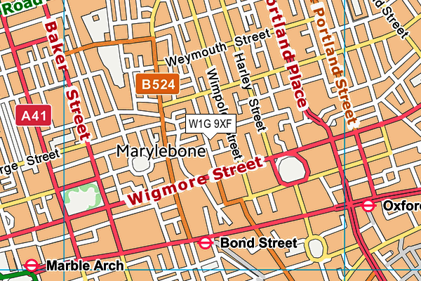 W1G 9XF map - OS VectorMap District (Ordnance Survey)