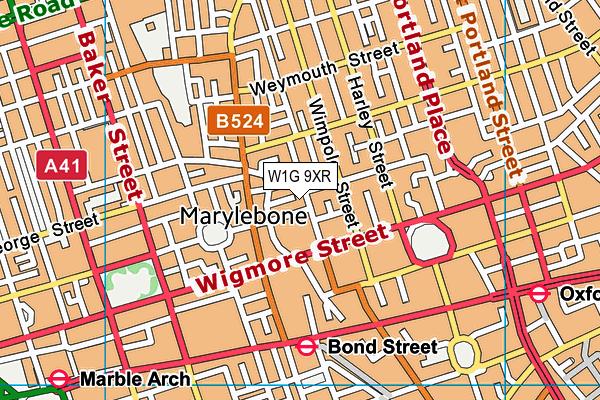 W1G 9XR map - OS VectorMap District (Ordnance Survey)