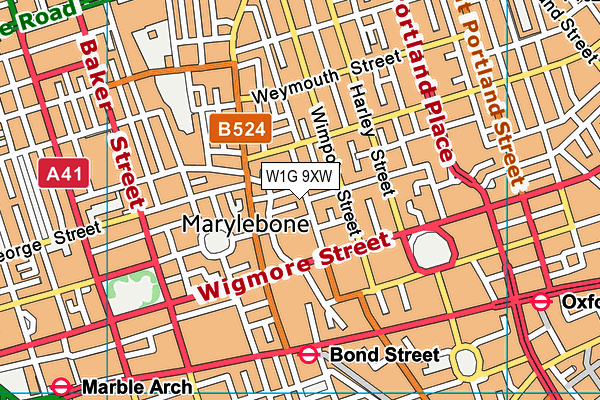 W1G 9XW map - OS VectorMap District (Ordnance Survey)