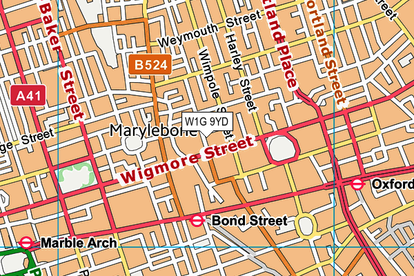 W1G 9YD map - OS VectorMap District (Ordnance Survey)