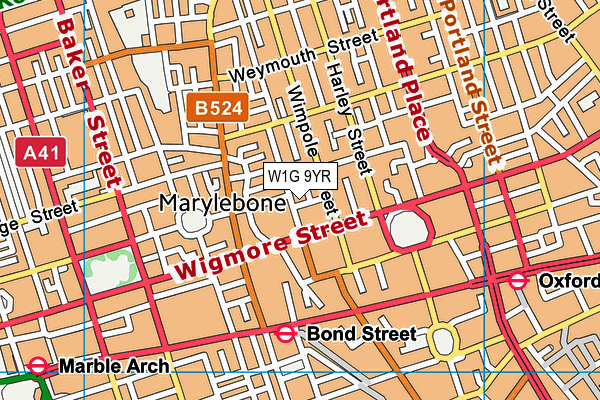 W1G 9YR map - OS VectorMap District (Ordnance Survey)