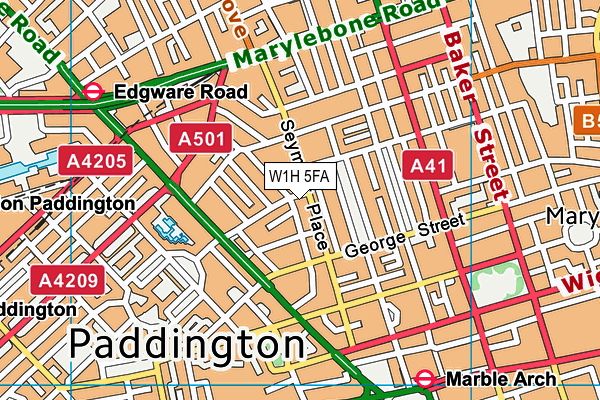 W1H 5FA map - OS VectorMap District (Ordnance Survey)