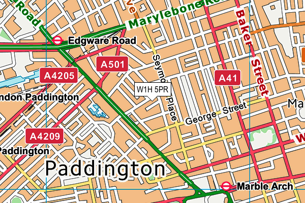 W1H 5PR map - OS VectorMap District (Ordnance Survey)