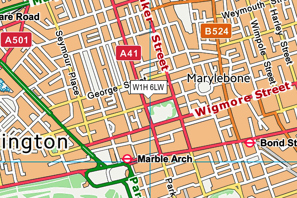 W1H 6LW map - OS VectorMap District (Ordnance Survey)