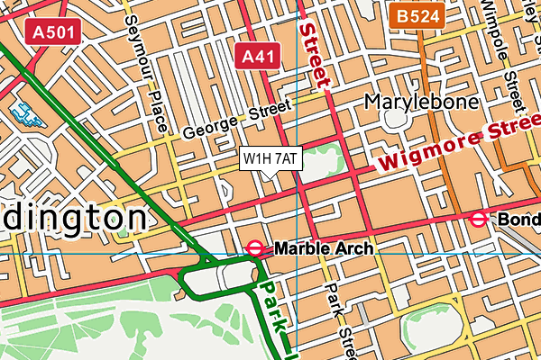 W1H 7AT map - OS VectorMap District (Ordnance Survey)