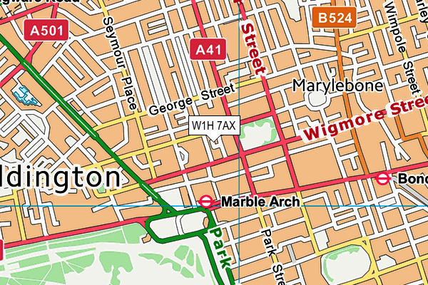 W1H 7AX map - OS VectorMap District (Ordnance Survey)