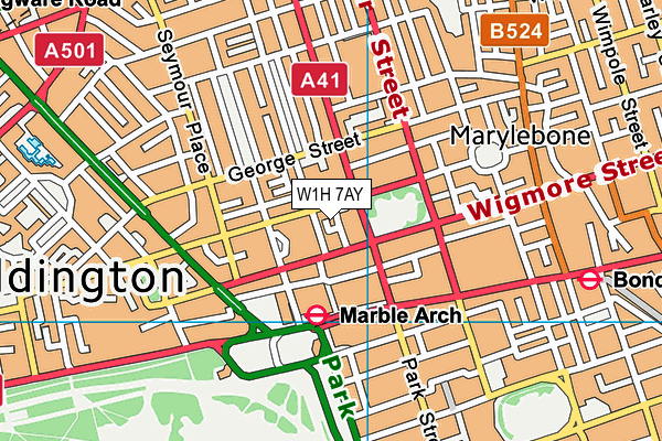 W1H 7AY map - OS VectorMap District (Ordnance Survey)