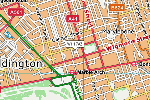 W1H 7AZ map - OS VectorMap District (Ordnance Survey)