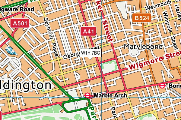 W1H 7BG map - OS VectorMap District (Ordnance Survey)