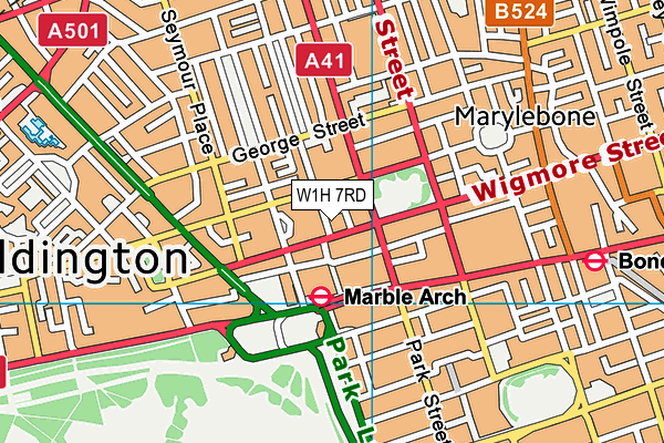 W1H 7RD map - OS VectorMap District (Ordnance Survey)