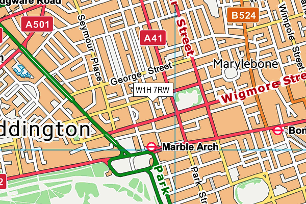 W1H 7RW map - OS VectorMap District (Ordnance Survey)