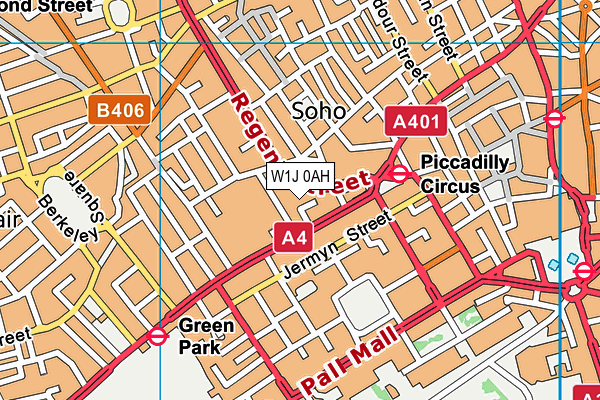 W1J 0AH map - OS VectorMap District (Ordnance Survey)