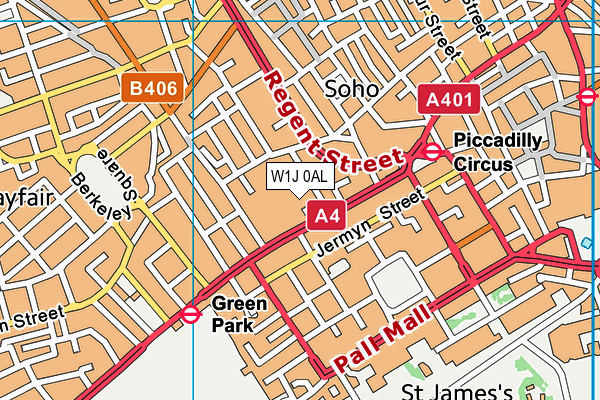 W1J 0AL map - OS VectorMap District (Ordnance Survey)
