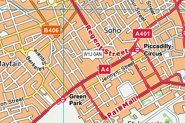 W1J 0AN map - OS VectorMap District (Ordnance Survey)