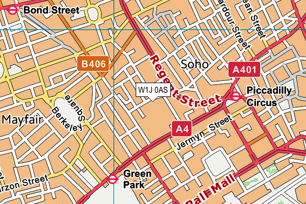 W1J 0AS map - OS VectorMap District (Ordnance Survey)