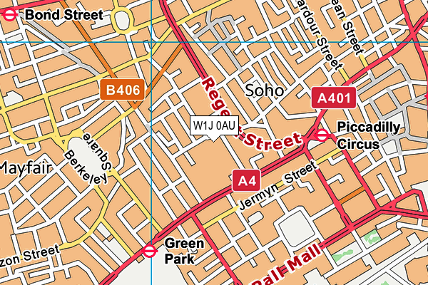 W1J 0AU map - OS VectorMap District (Ordnance Survey)