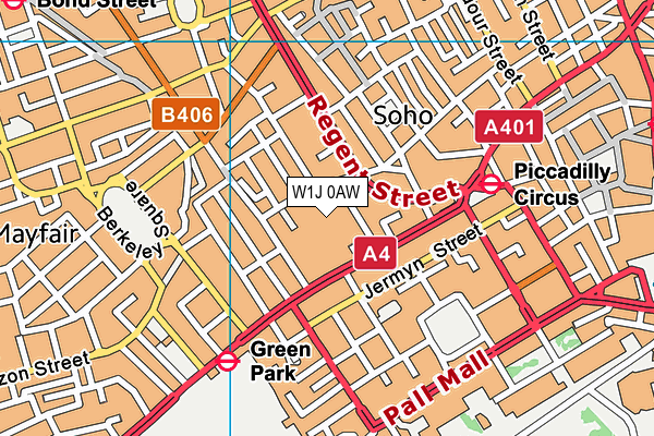 W1J 0AW map - OS VectorMap District (Ordnance Survey)