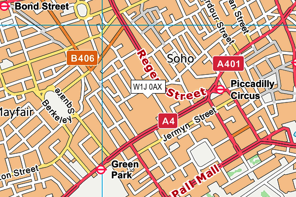 W1J 0AX map - OS VectorMap District (Ordnance Survey)