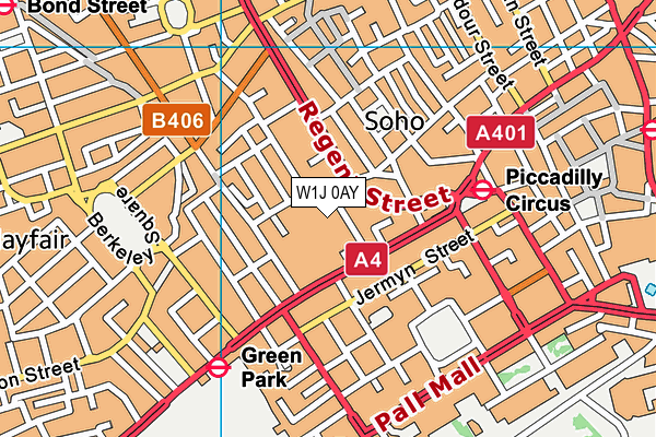 W1J 0AY map - OS VectorMap District (Ordnance Survey)