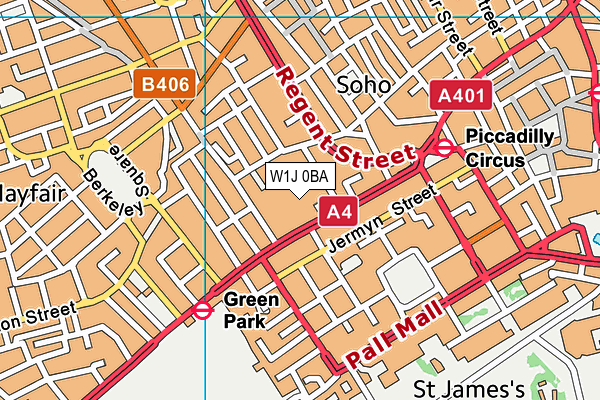W1J 0BA map - OS VectorMap District (Ordnance Survey)