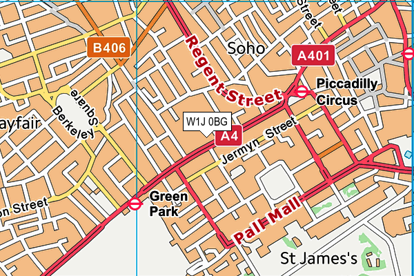 W1J 0BG map - OS VectorMap District (Ordnance Survey)