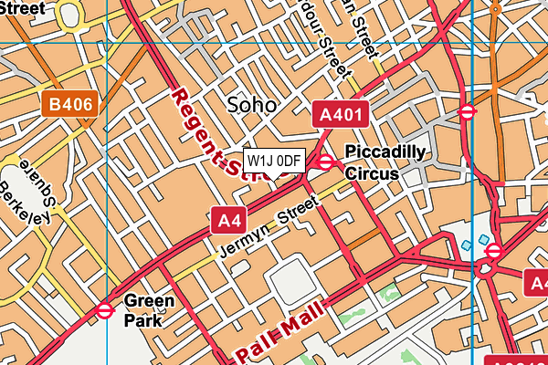 W1J 0DF map - OS VectorMap District (Ordnance Survey)