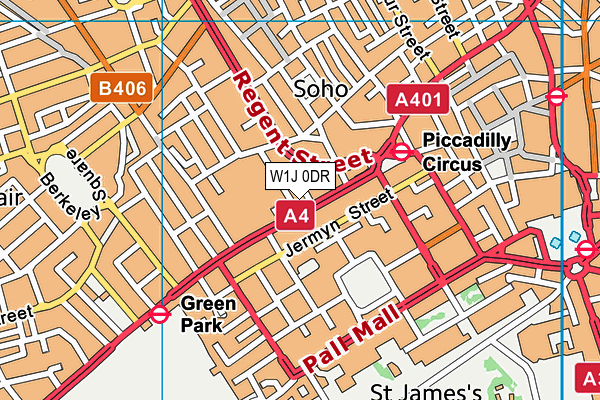 W1J 0DR map - OS VectorMap District (Ordnance Survey)