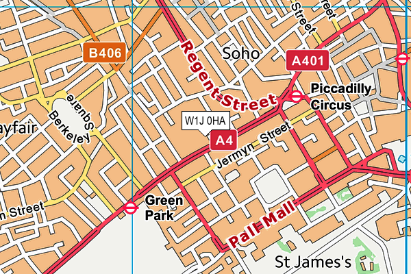 W1J 0HA map - OS VectorMap District (Ordnance Survey)