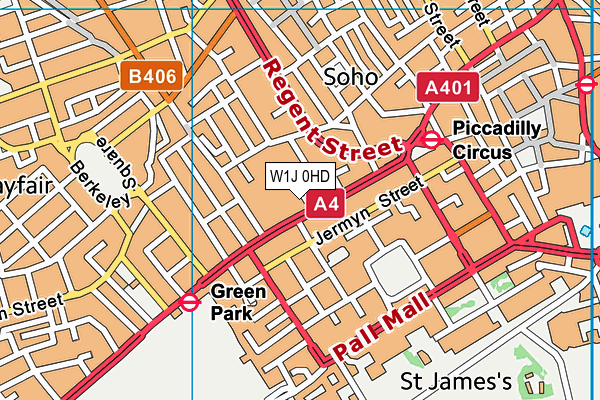 W1J 0HD map - OS VectorMap District (Ordnance Survey)