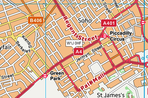 W1J 0HF map - OS VectorMap District (Ordnance Survey)