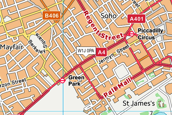 W1J 0PA map - OS VectorMap District (Ordnance Survey)
