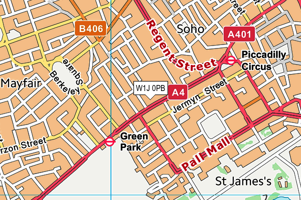 W1J 0PB map - OS VectorMap District (Ordnance Survey)