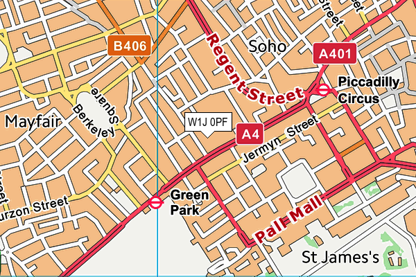 W1J 0PF map - OS VectorMap District (Ordnance Survey)