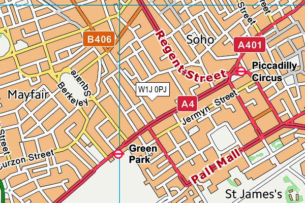 W1J 0PJ map - OS VectorMap District (Ordnance Survey)
