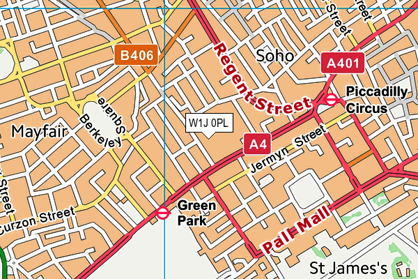 W1J 0PL map - OS VectorMap District (Ordnance Survey)