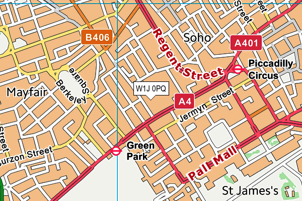 W1J 0PQ map - OS VectorMap District (Ordnance Survey)