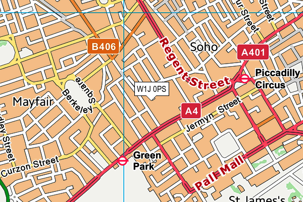 W1J 0PS map - OS VectorMap District (Ordnance Survey)