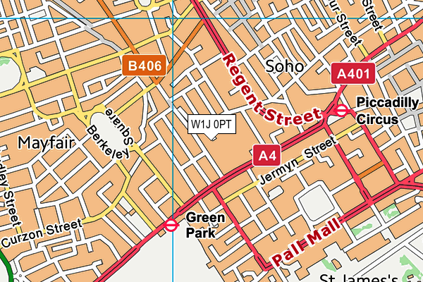 W1J 0PT map - OS VectorMap District (Ordnance Survey)