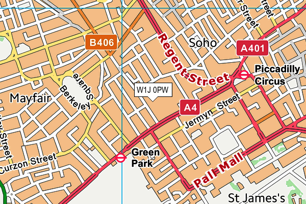 W1J 0PW map - OS VectorMap District (Ordnance Survey)