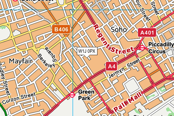W1J 0PX map - OS VectorMap District (Ordnance Survey)