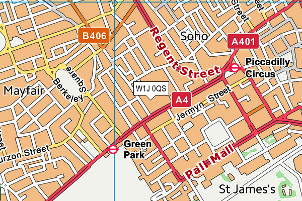 W1J 0QS map - OS VectorMap District (Ordnance Survey)
